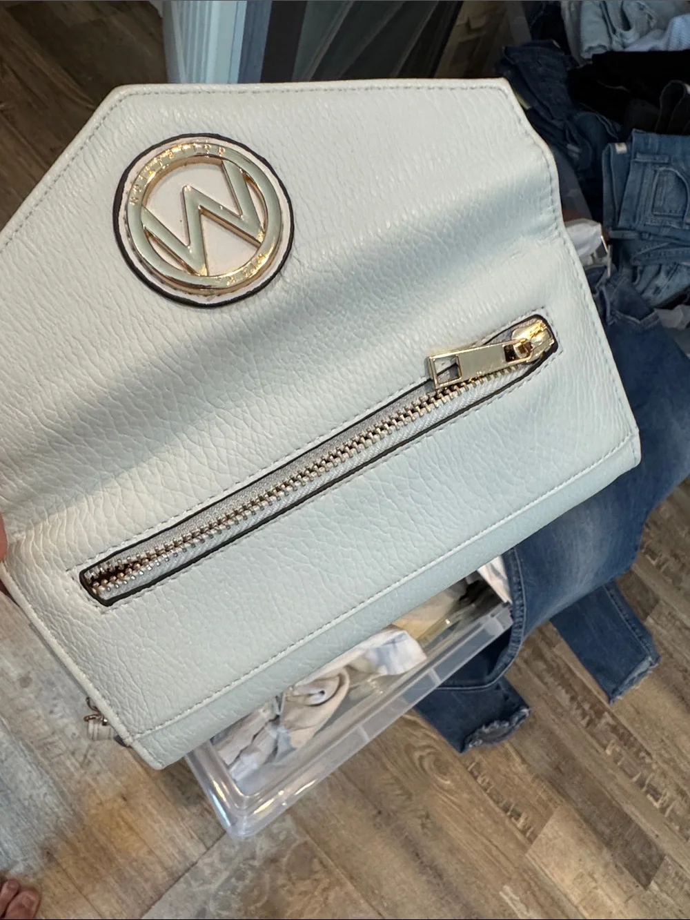 Light Blue Shoulder Bag with Tassel and Gold Charm and Matching Wallet